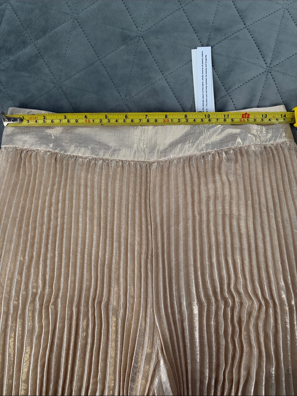 Alice + Olivia Metallic Pleated Wide-Leg Pants in Cream - Picture 8 of 9